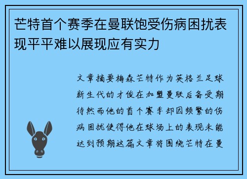 芒特首个赛季在曼联饱受伤病困扰表现平平难以展现应有实力 芒特首个赛季在曼联饱受伤病困扰表现平平难以展现应有实力